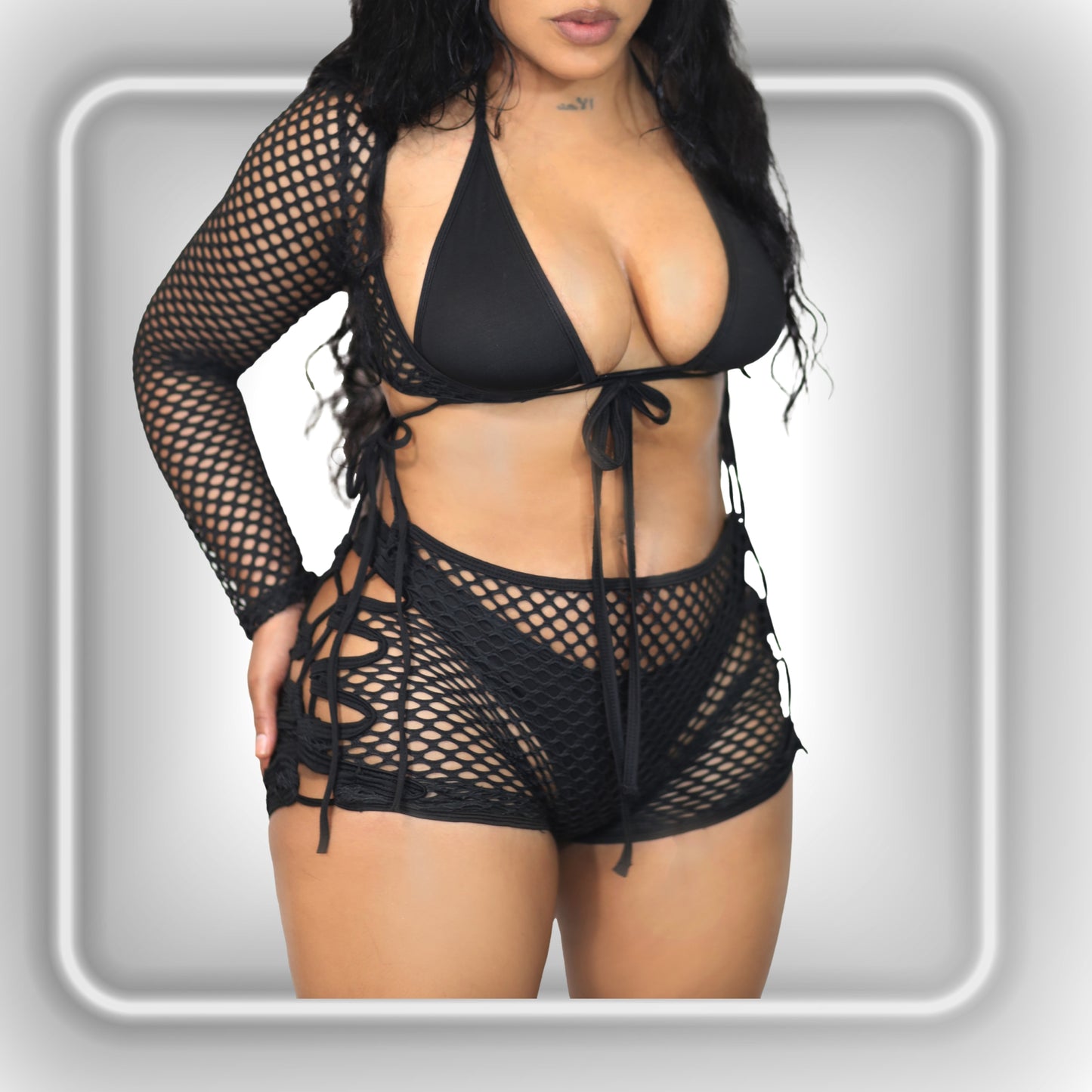 4-Piece Fishnet Short Set