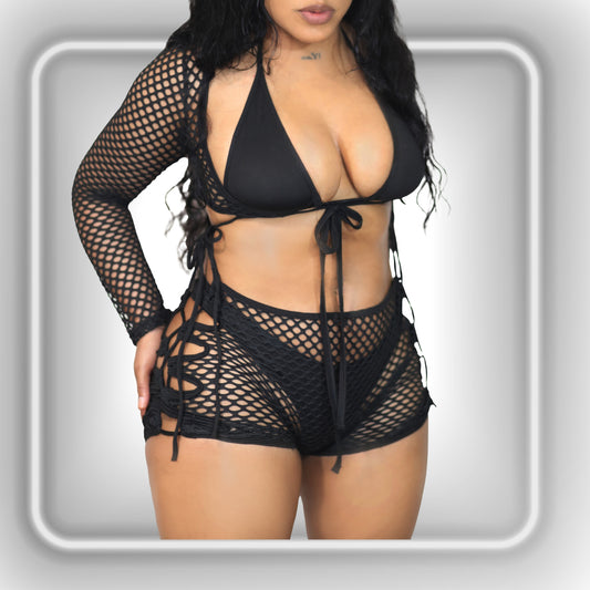 4-Piece Fishnet Short Set